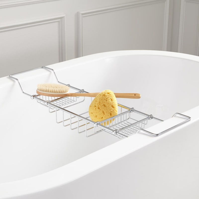 Signature Hardware 902478 Nottingham Adjustable Brass Tub Caddy Chrome Bath and Shower Accessories Bathtub Accessories Bath Trays