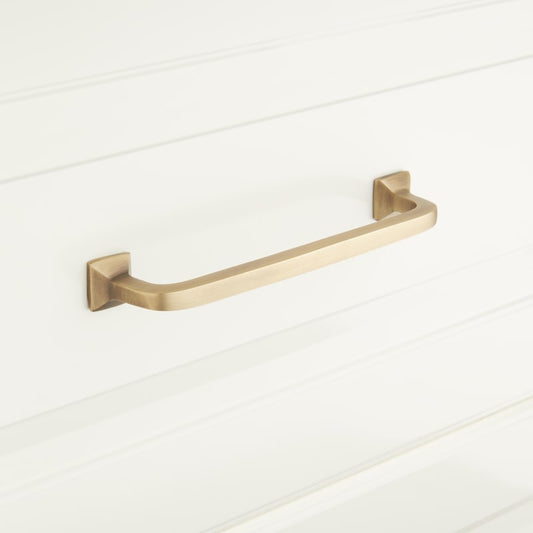 Signature Hardware 945845-6 Klein 6 Inch Center to Center Handle Cabinet Pull Antique Brass Cabinet Hardware Pulls Handle