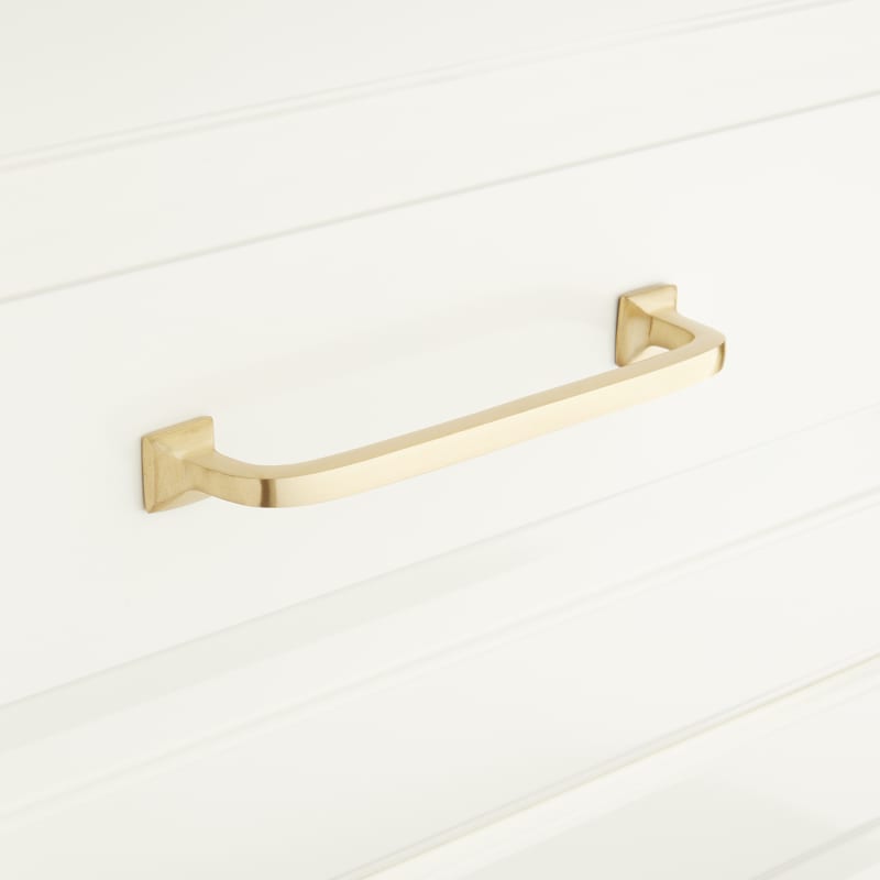 Signature Hardware 945845-6 Klein 6 Inch Center to Center Handle Cabinet Pull Satin Brass Cabinet Hardware Pulls Handle