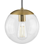 Atwell Collection 8-inch Brushed Bronze and Clear Glass Globe Small Hanging Pendant Light - *Lighting & Electrical