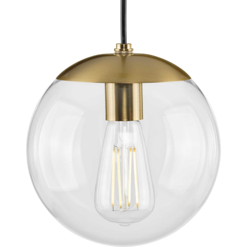 Atwell Collection 8-inch Brushed Bronze and Clear Glass Globe Small Hanging Pendant Light - *Lighting & Electrical