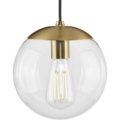 Atwell Collection 8-inch Brushed Bronze and Clear Glass Globe Small Hanging Pendant Light - *Lighting & Electrical