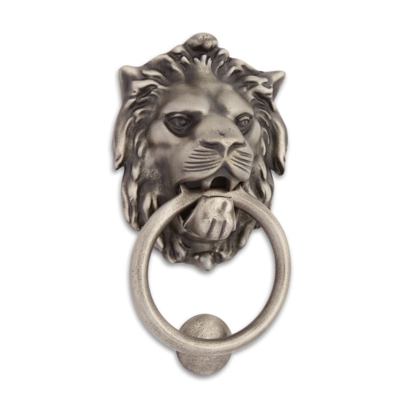 Signature Hardware 937847-10 9-3/4" X 5-1/8" Large Iron Lion Door Knocker Antique Pewter Door A
