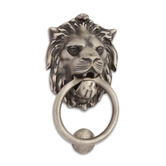 Signature Hardware 937847-10 9-3/4" X 5-1/8" Large Iron Lion Door Knocker Antique Pewter Door A