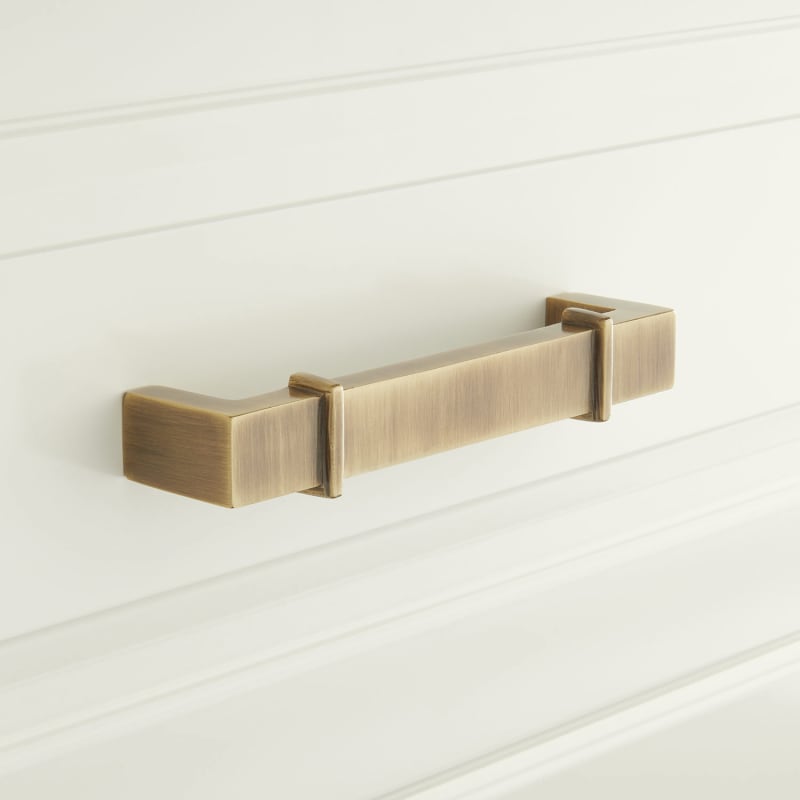 Signature Hardware 946087-4 Marta 4 Inch Center to Center Handle Cabinet Pull Antique Brass Cabinet Hardware Pulls