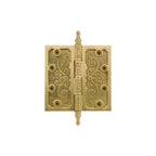 Signature Hardware 915139-4 Ornate 4" X 4" Solid Brass Plain Bearing Square Corner Door Hinge - Single Hinge Matte Brass