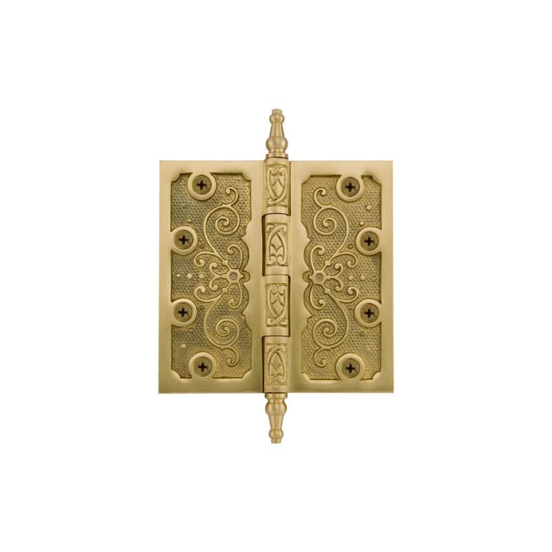 Signature Hardware 915139-4 Ornate 4" X 4" Solid Brass Plain Bearing Square Corner Door Hinge - Single Hinge Matte Brass