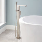Signature Hardware 934423 Ryle Floor Mounted Tub Filler- Includes Hand Shower Brushed Nickel