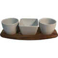 Gracious Dining 4 Piece Fine Ceramic Tidbit Dish Set with Acacia Wood Base
