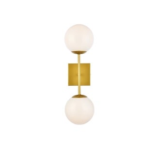 Living District Neri 2-Light Mid-Century Metal Wall Sconce in Brass and White - *Lighting & Electrical