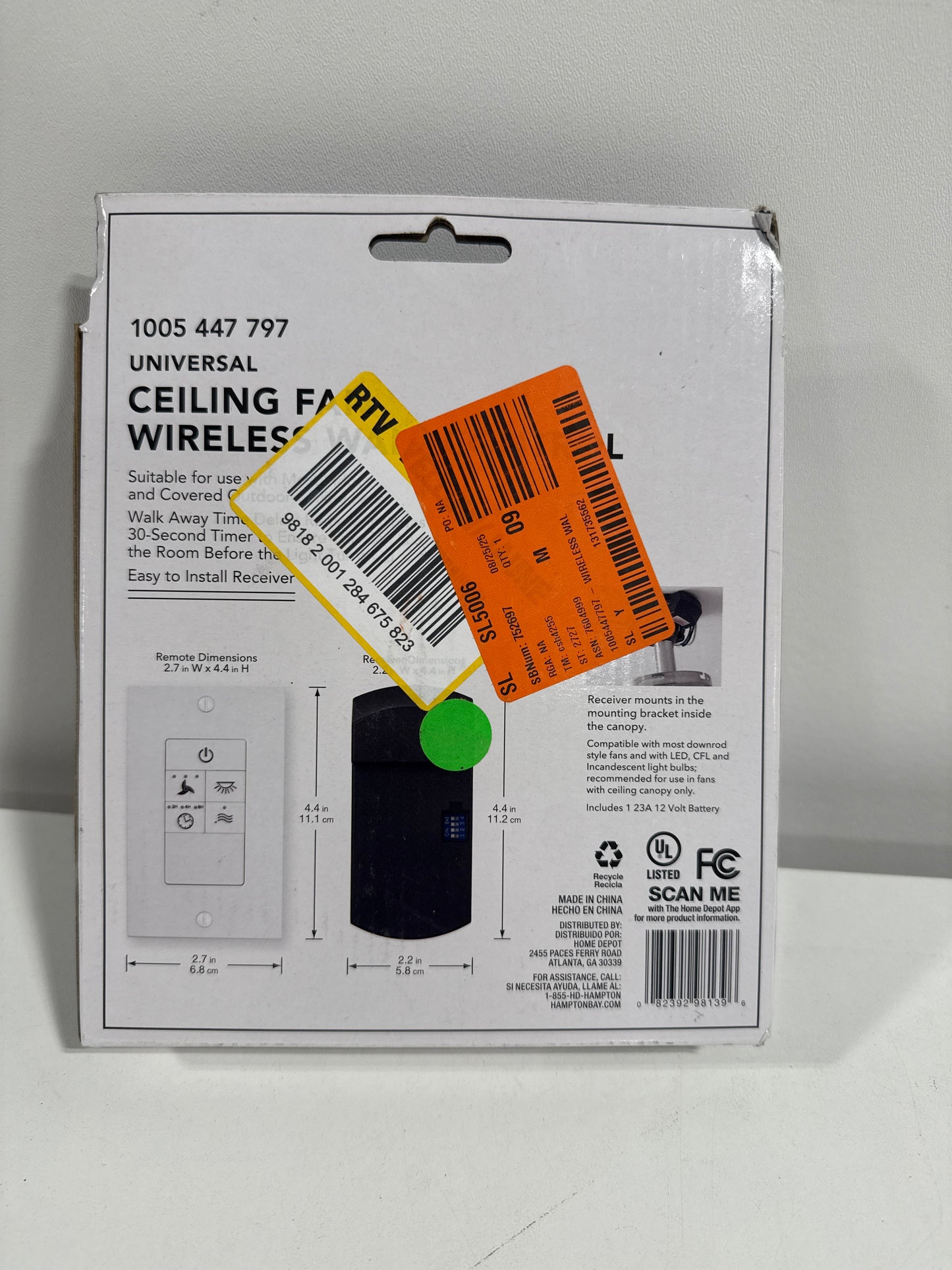 3-Speed Universal Ceiling Fan Wireless Wall Control (Damp Rated)