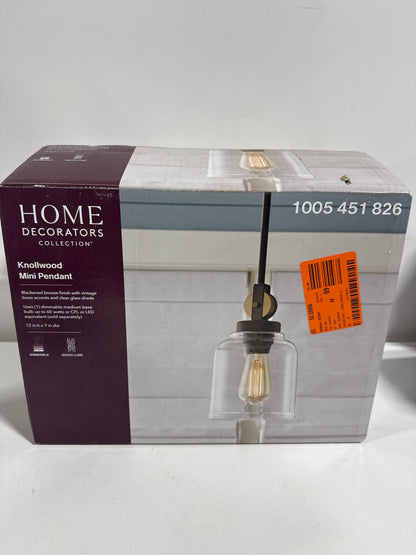 Knollwood 7 in. 1-Light Black Bronze Vintage Brass Accents Industrial Mini Pendant Light for Kitchen