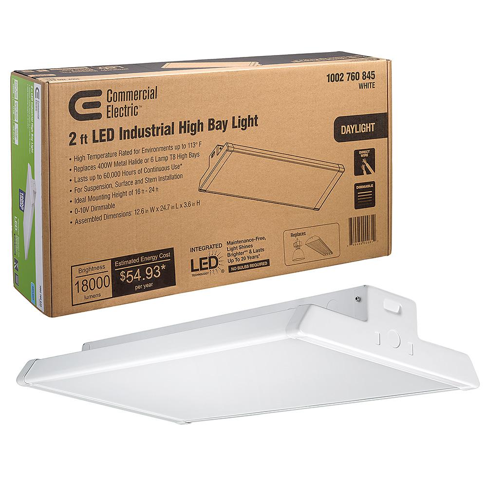 2 Ft. 18000 Lumens 171-Watts Integrated LED High Bay Light 120-277V 5000K Daylight Dimmable Garage Light