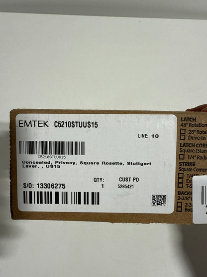 EMTEK Concealed Fastener Square Rosette Privacy Set with Matching Finish Stuttgart Lever