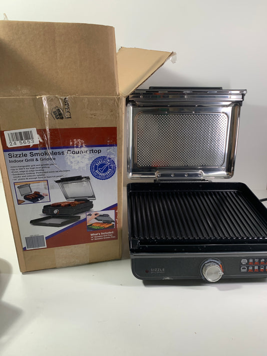 Used Ninja -Sizzle Smokeless Countertop Indoor Grill & Griddle with Interchangeable Grill and Griddle Plates - Gray/Silve