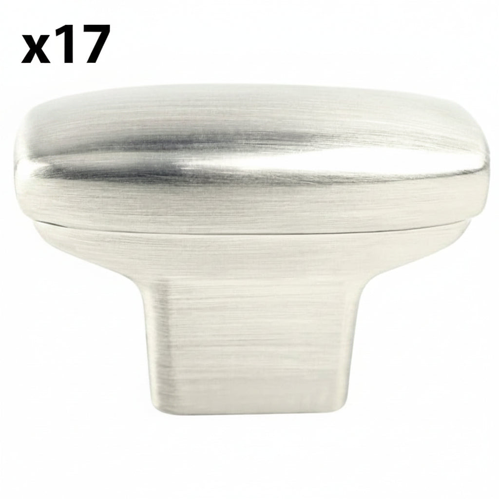 17 x Berenson 9181 Transitional Advantage One 1-7/16 Inch Rectangular Cabinet Knob / Drawer Knob Brushed Nickel