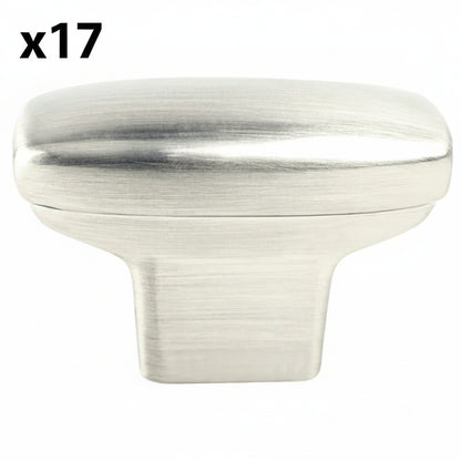 17 x Berenson 9181 Transitional Advantage One 1-7/16 Inch Rectangular Cabinet Knob / Drawer Knob Brushed Nickel