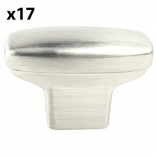 17 x Berenson 9181 Transitional Advantage One 1-7/16 Inch Rectangular Cabinet Knob / Drawer Knob Brushed Nickel