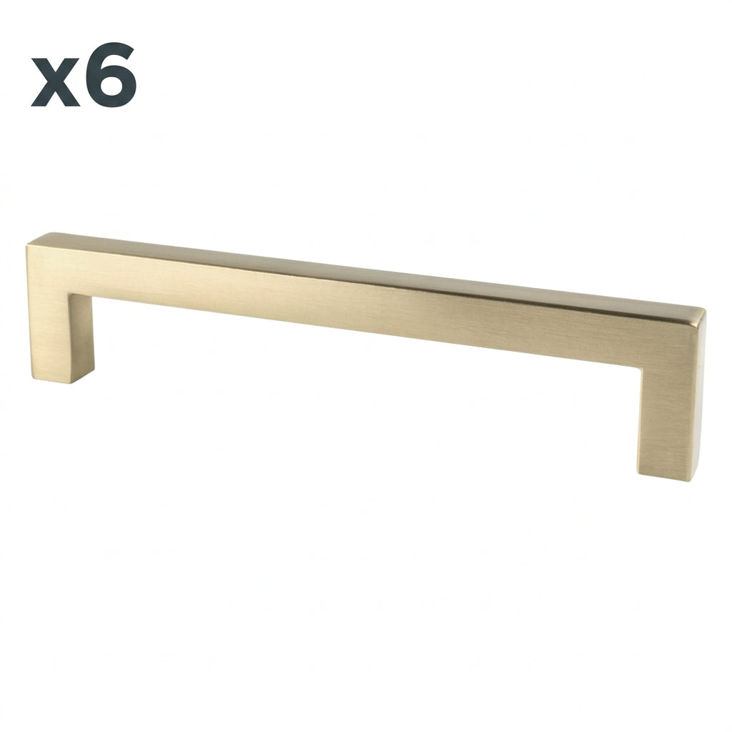 6 x Berenson 9012 Contemporary Advantage One 5-1/16 Inch Center to Center Squared Corner Cabinet Handle / Drawer Pull Champagne Cabinet Hardware Pulls