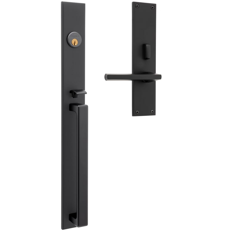Baldwin 6977.RENT Minneapolis Right Handed Full Plate Single Cylinder Keyed Entry Mortise Handleset Trim from the Estate Collection Satin Black Door