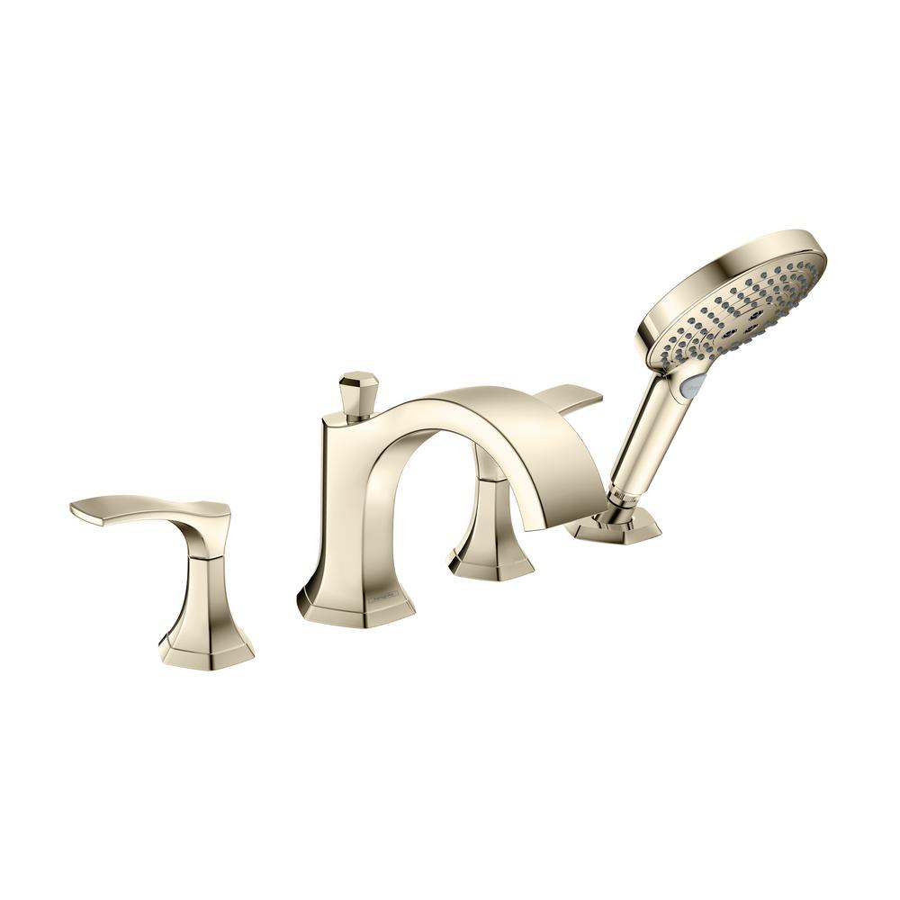 hansgrohe Locarno Transitional 2-Handle 23-inch Wide Roman Tub Filler Freestanding Bathtub Faucetand Shower Set in Polished Nickel, 04817830