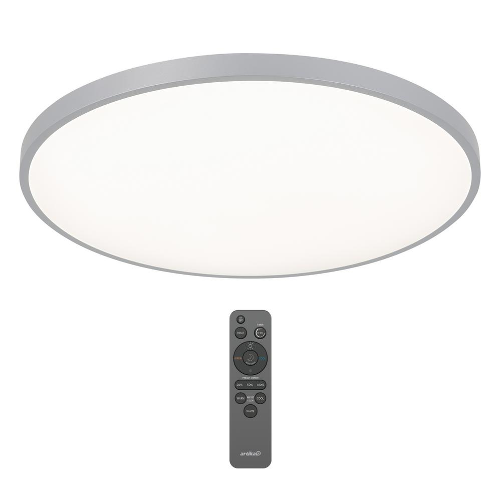 Europa 21 in. Silver LED 3CCT Flush Mount Ceiling Light with Night Light Preset and Remote