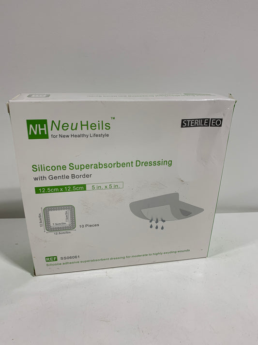 NeuHeils Silicone Super Absorbent Wound Dressing 5''x5'' 10 Packs, Self-Adhesive Waterproof Bandage with Ultrasorb Polymer Pad for Heavy Exudates Wound