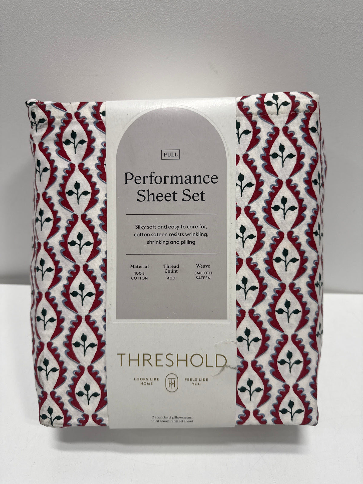 Full 400 Thread Count Christmas Holiday Performance Sheet Set Woodblock Leaf - Threshold - *Bedding