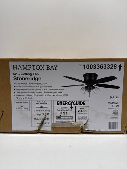 Stoneridge 52 in. Indoor LED Matte Black Hugger Ceiling Fan with Light Kit, 5 Reversible Blades and Reversible Motor