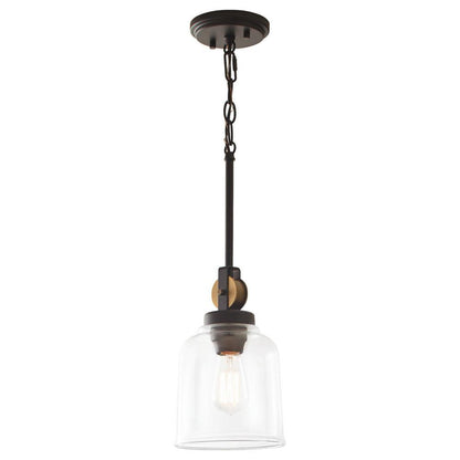 Knollwood 7 in. 1-Light Black Bronze Vintage Brass Accents Industrial Mini Pendant Light for Kitchen