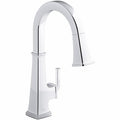 KOHLER K-23830-CP Riff Pull-Down Single-Handle Kitchen Faucet Kitchen Sink Faucet with Pull-Down Sprayer Polished