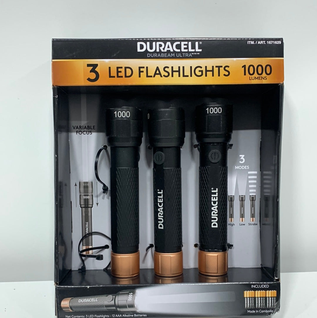 DURACELL Ultra LED Flashlight 1000 Lumens 3-Pack