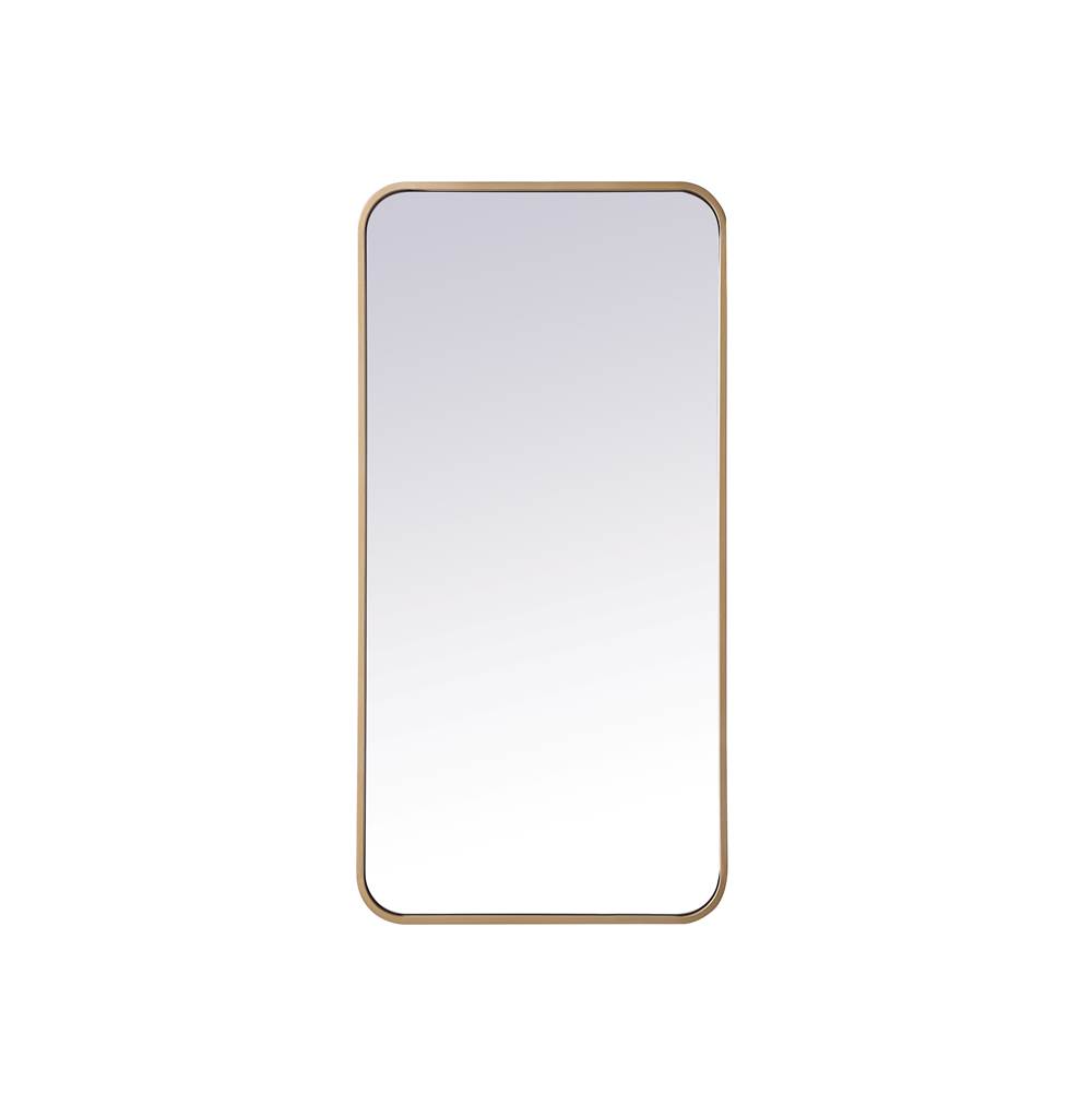 Elegant Decor Evermore 18x36 Soft Corner Metal Rectangular Mirror in Brass