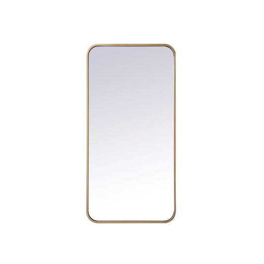 Elegant Decor Evermore 18x36 Soft Corner Metal Rectangular Mirror in Brass