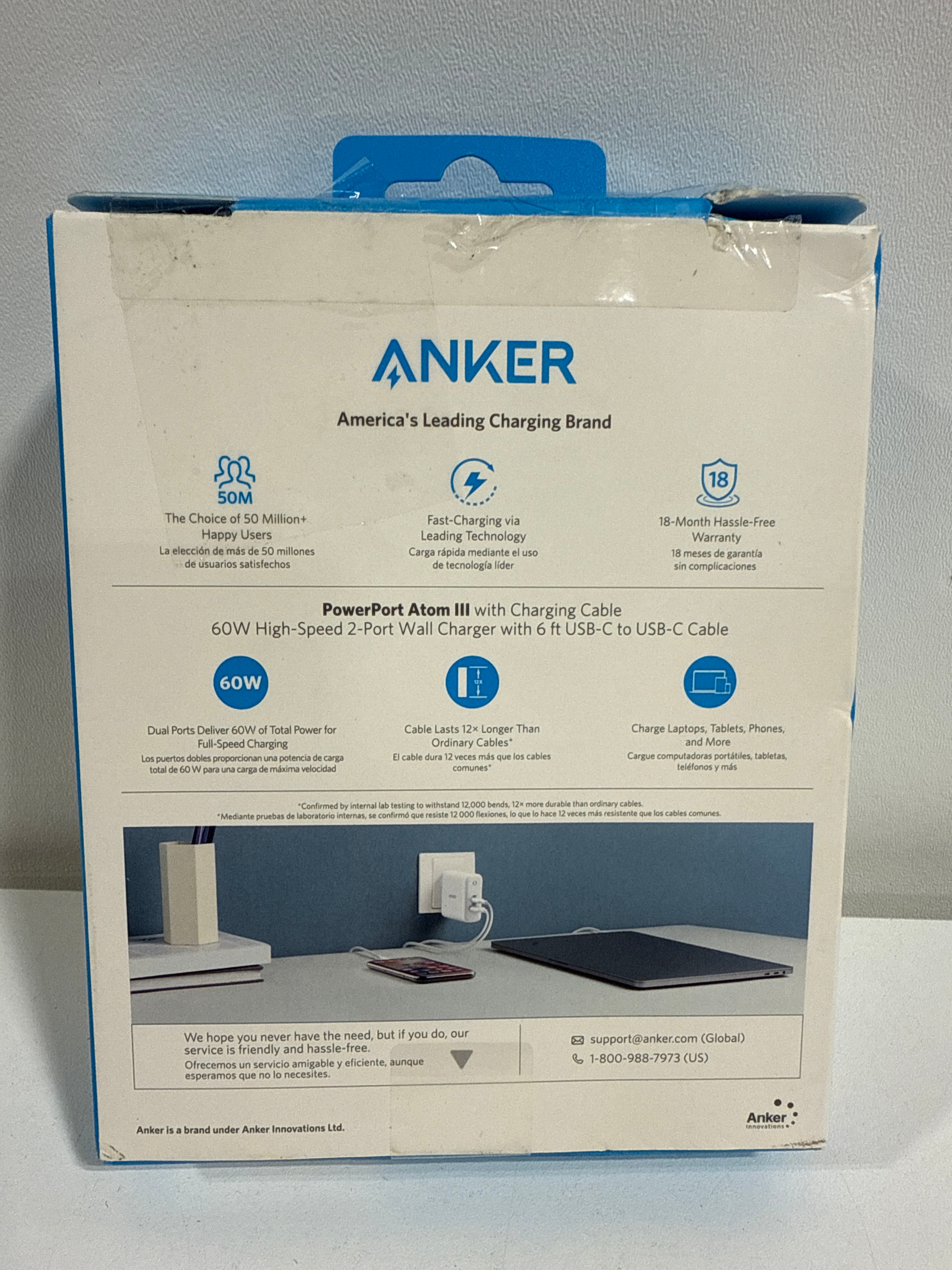 Anker - PowerPort PD 60W GaN Fast Charger and USB-C to C Cable 6ft for Macbook and Mobile Devices - White - *Computers