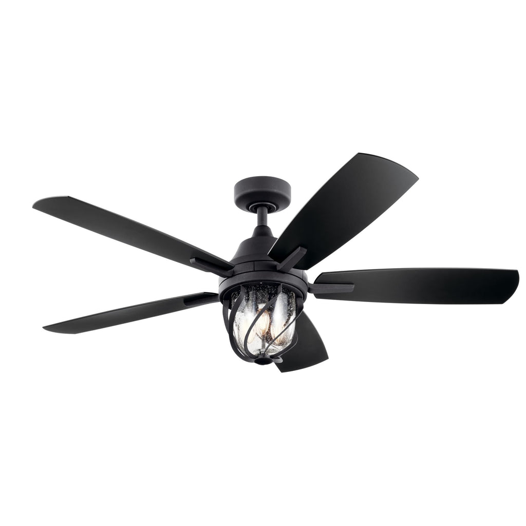 Kichler 52 inch Lydra Fan LED Ceiling Fan with Clear Seeded Glass in Distressed Black with Reversible Walnut and Satin Black blades