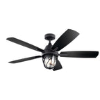 Kichler 52 inch Lydra Fan LED Ceiling Fan with Clear Seeded Glass in Distressed Black with Reversible Walnut and Satin Black blades