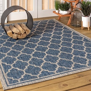 JONATHAN Y Moroccan Trellis Indoor Outdoor Area Rug 9X12 Navy/Gray, Trebol Textured Weave for Backyard, Patio, Porch, Easy-Cleaning, High Traffic, Pet-Friendly, Non-Shedding (SMB109D-9)