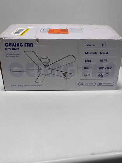 Kviflon 46 in. Indoor/Outdoor Flush Mount Black Ceiling Fan with Dimmable 3 Color LED Light and Remote/APP Control