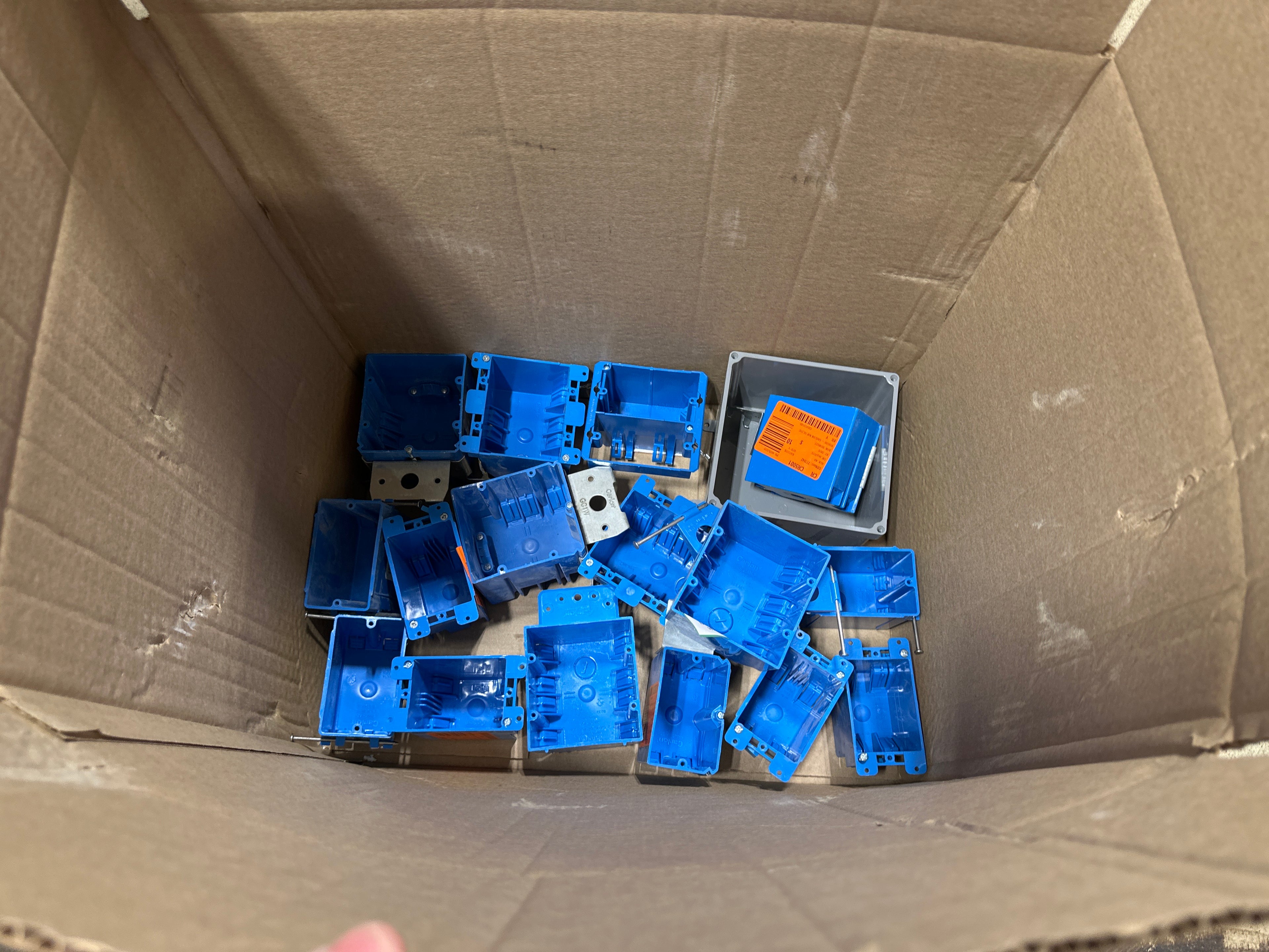 20 x 13 x 15 Box Lot of Electrical Rough in's Plastic.