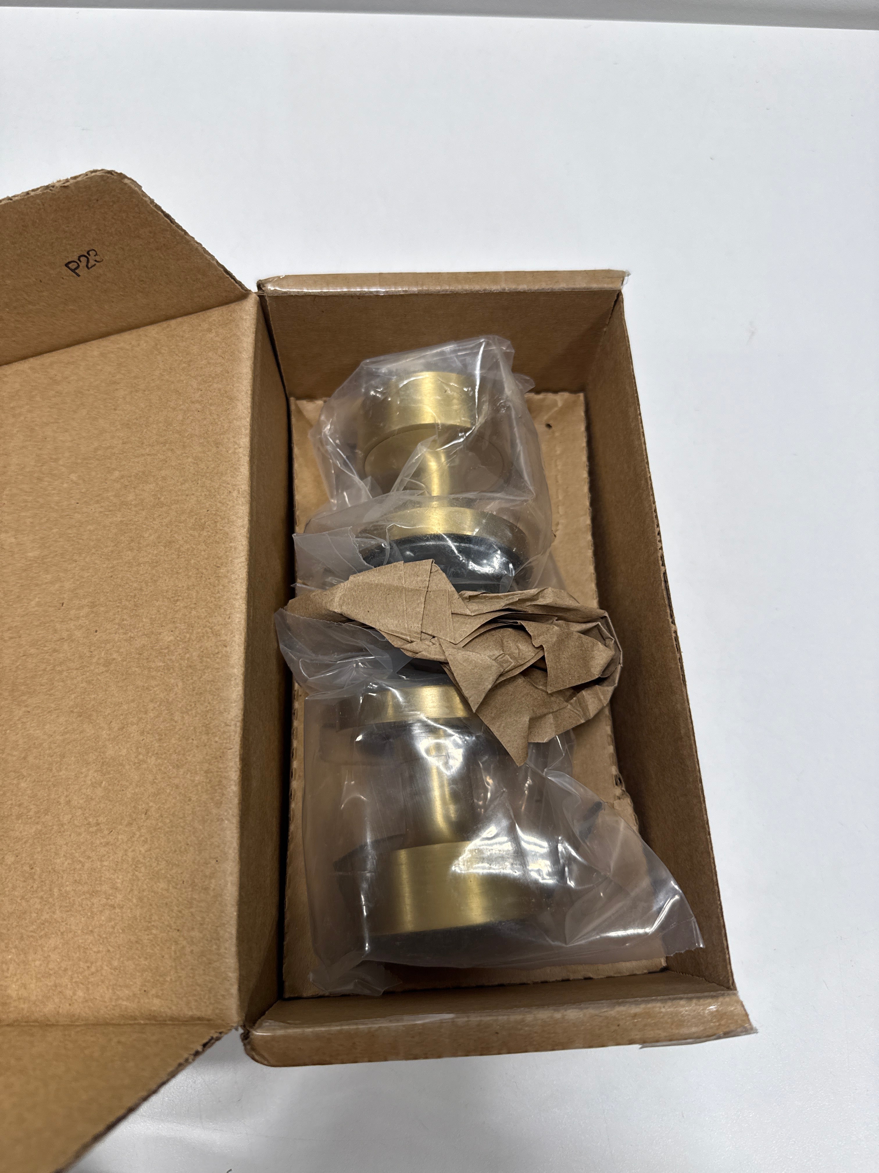 EMTEK Disk Rosette Dummy, Pair with Matching Finish Round Knob  5059ROUUS4 - Satin Brass (US4)