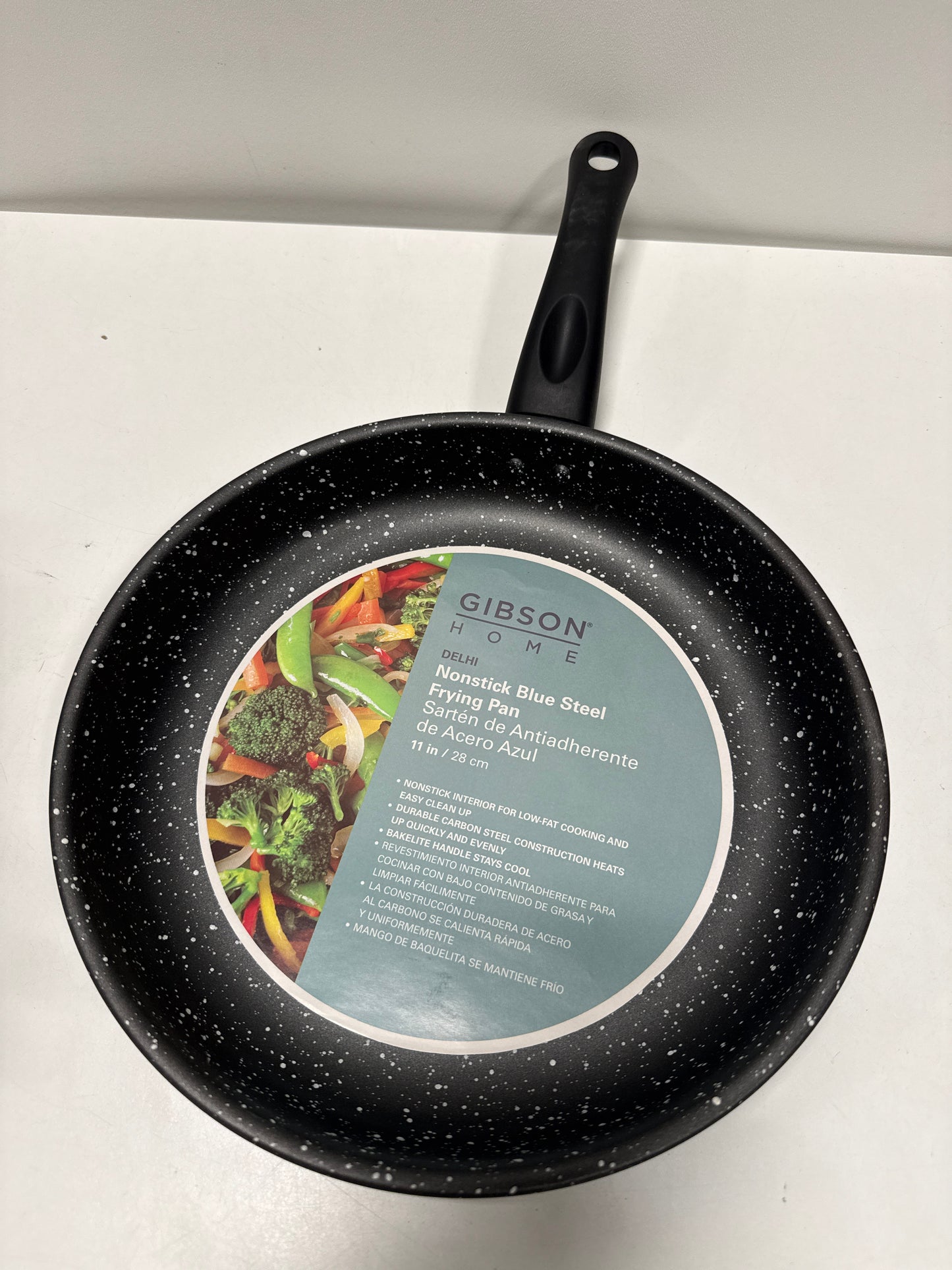Delhi 11 Inch Round Nonstick Carbon Steel Frying Pan in Black