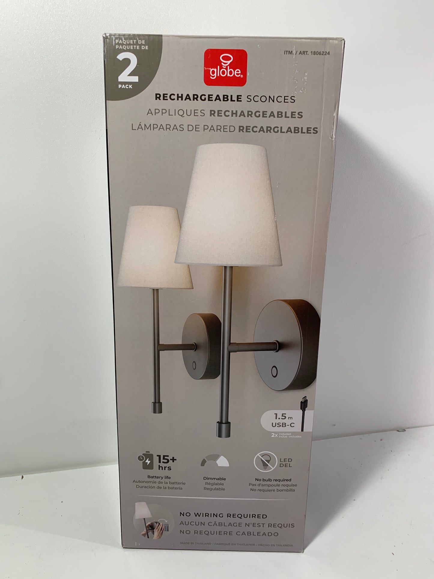 Globe Set of 2 Rechargeable LED Wall Sconces Dimmabl