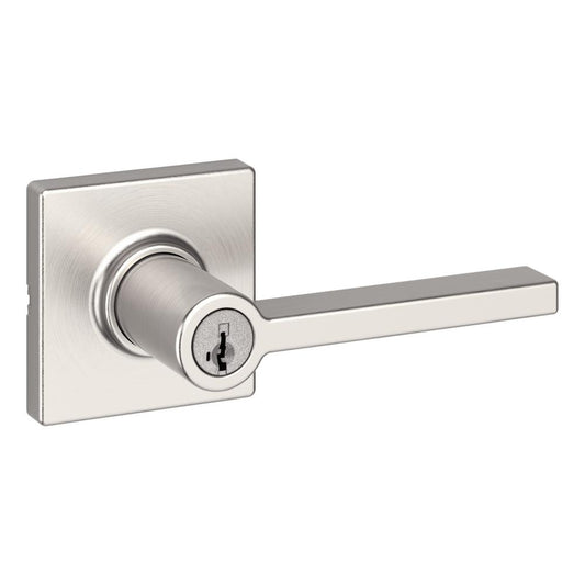 Kwikset Casey Square Keyed Entry Lever Doorknob with Smartkey Satin Nickel