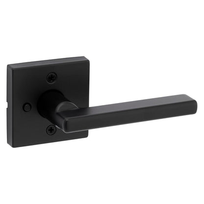 Kwikset Halifax Interior Privacy Door Handle with Lock, Door Lever For Bathroom and Bedroom, Matte Black Reversible Keyless Push Button Lock Door Lever, with Microban Protection, Square Rose