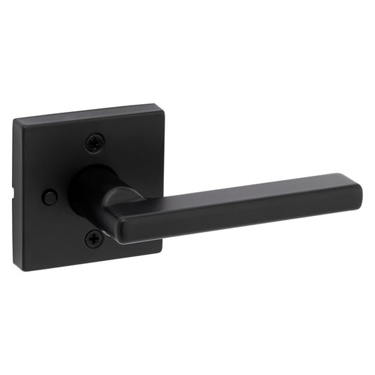 Kwikset Halifax Interior Privacy Door Handle with Lock, Door Lever For Bathroom and Bedroom, Matte Black Reversible Keyless Push Button Lock Door Lever, with Microban Protection, Square Rose