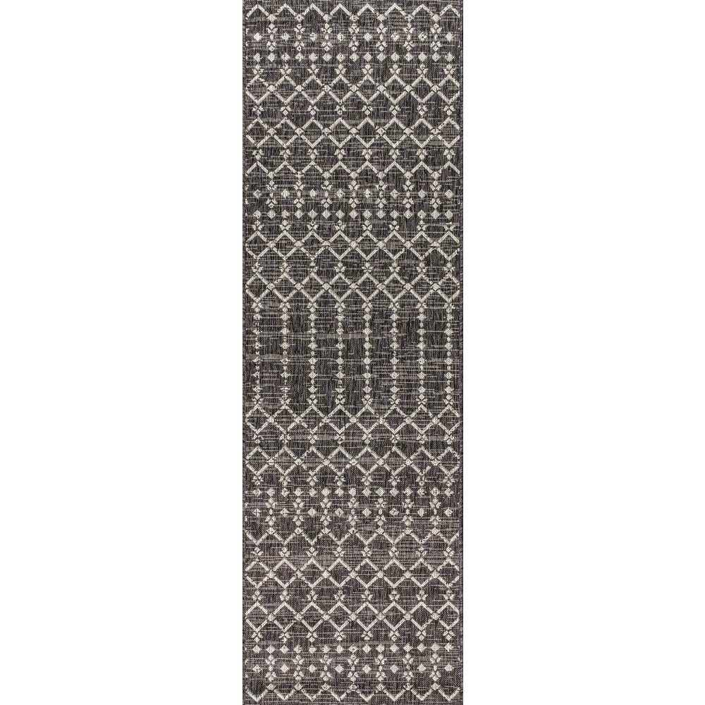 JONATHAN Y SANTA MONICA 2 X 10 Runner Rug Ourika Moroccan Geometric Textured Weave - Black/Gray SMB108F-210