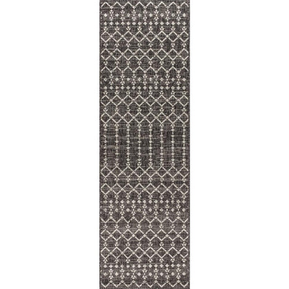 JONATHAN Y SANTA MONICA 2 X 10 Runner Rug Ourika Moroccan Geometric Textured Weave - Black/Gray SMB108F-210
