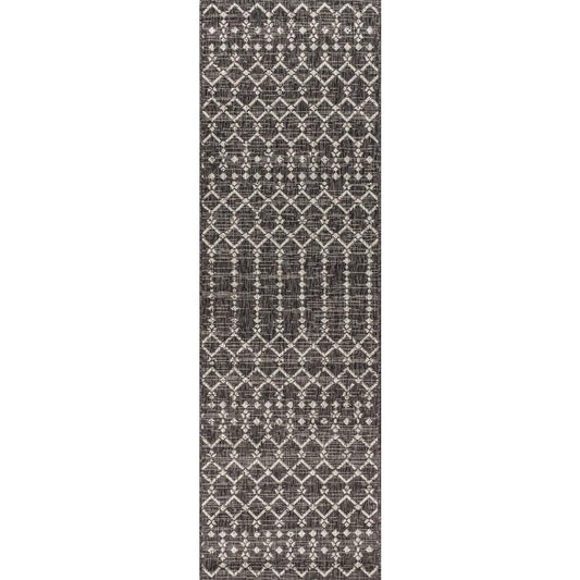 JONATHAN Y SANTA MONICA 2 X 10 Runner Rug Ourika Moroccan Geometric Textured Weave - Black/Gray SMB108F-210