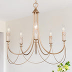 LNC Modern Satin Gold French Country Farmhouse 5-Light Chandelier Vintage Candlestick High Ceiling Light